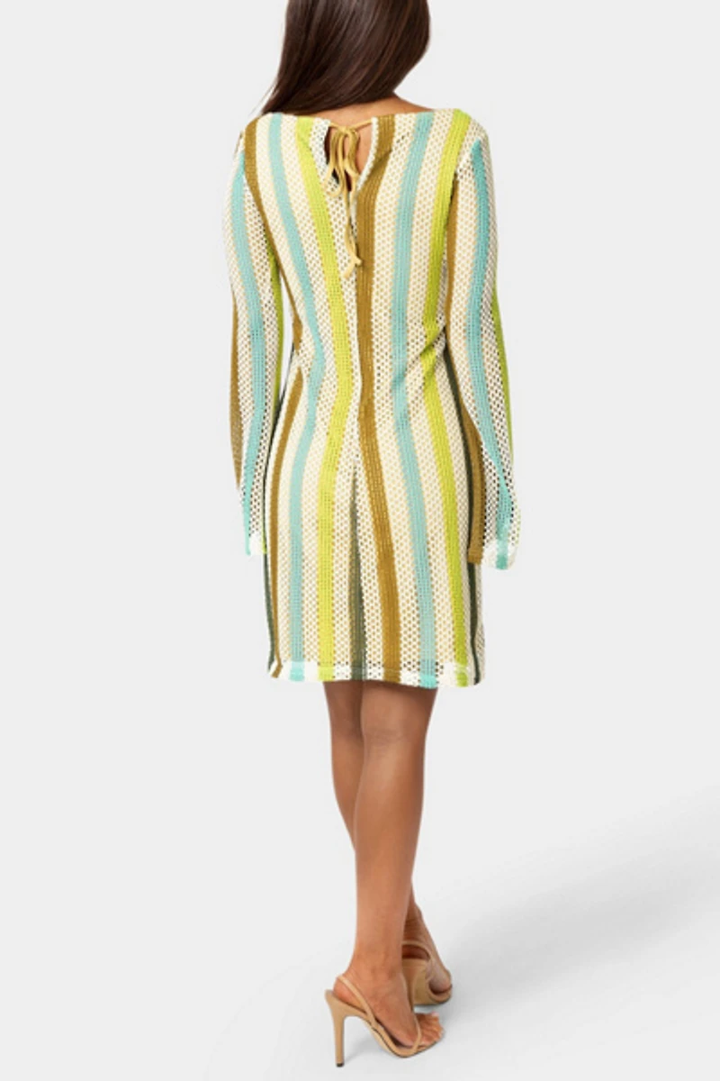 Bebe Stripe Long Sleeve Crochet Dress