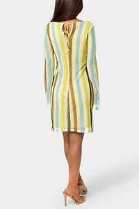 Bebe Stripe Long Sleeve Crochet Dress