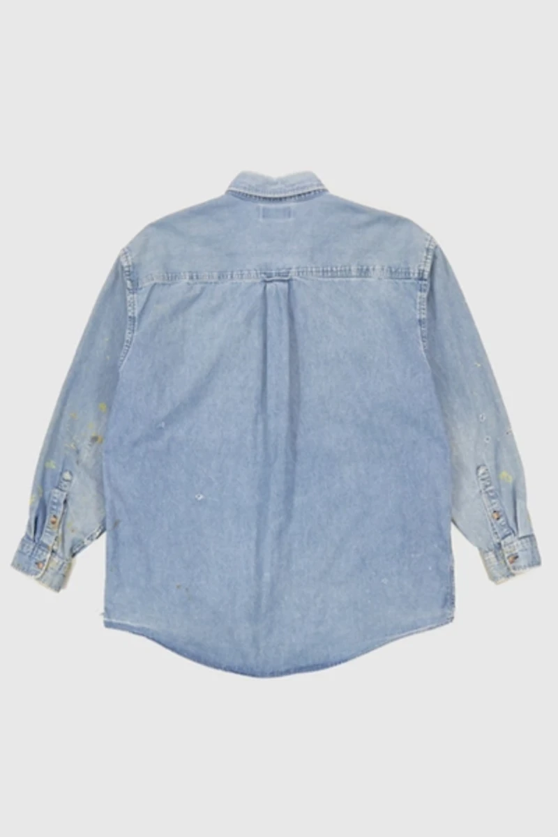 Vintage Distressed Denim Button-Down Shirt
