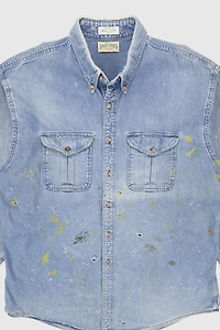 Vintage Distressed Denim Button-Down Shirt