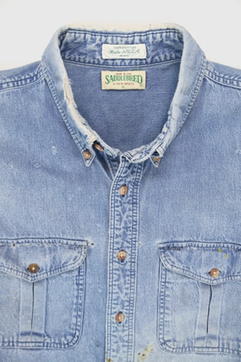 Vintage Distressed Denim Button-Down Shirt