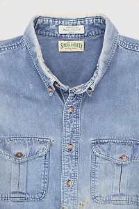 Vintage Distressed Denim Button-Down Shirt