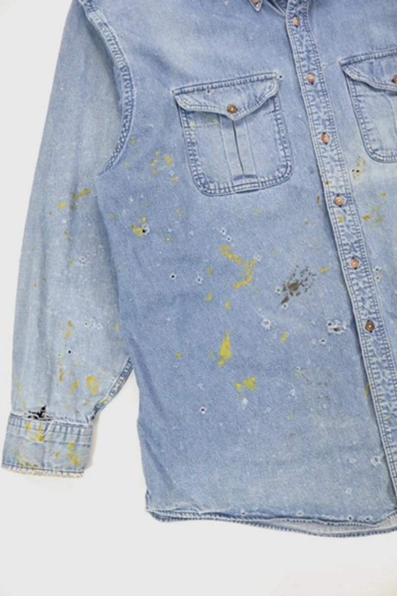 Vintage Distressed Denim Button-Down Shirt