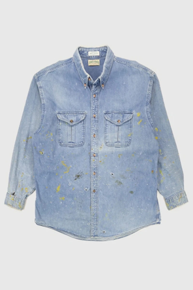 Vintage Distressed Denim Button-Down Shirt