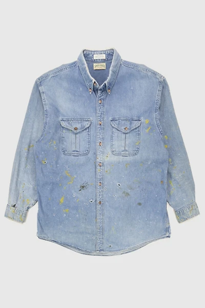 Vintage Distressed Denim Button-Down Shirt