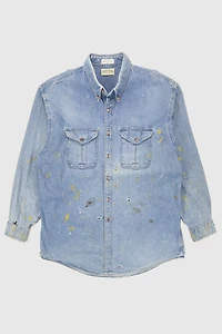 Vintage Distressed Denim Button-Down Shirt