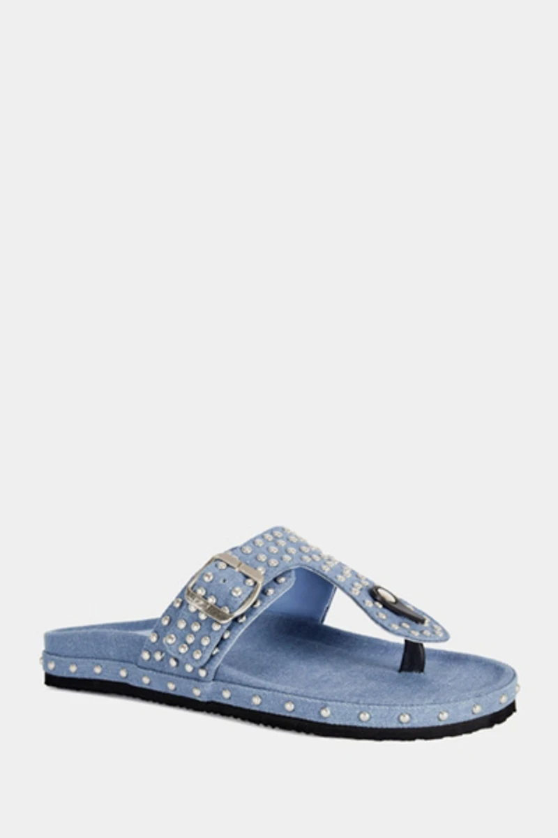 Azalea Wang Daisychain Studded Denim Thong Sandal