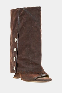 Azalea Wang Tinseled Velvet Denim Wedge Bootie