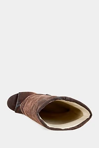 Azalea Wang Tinseled Velvet Denim Wedge Bootie
