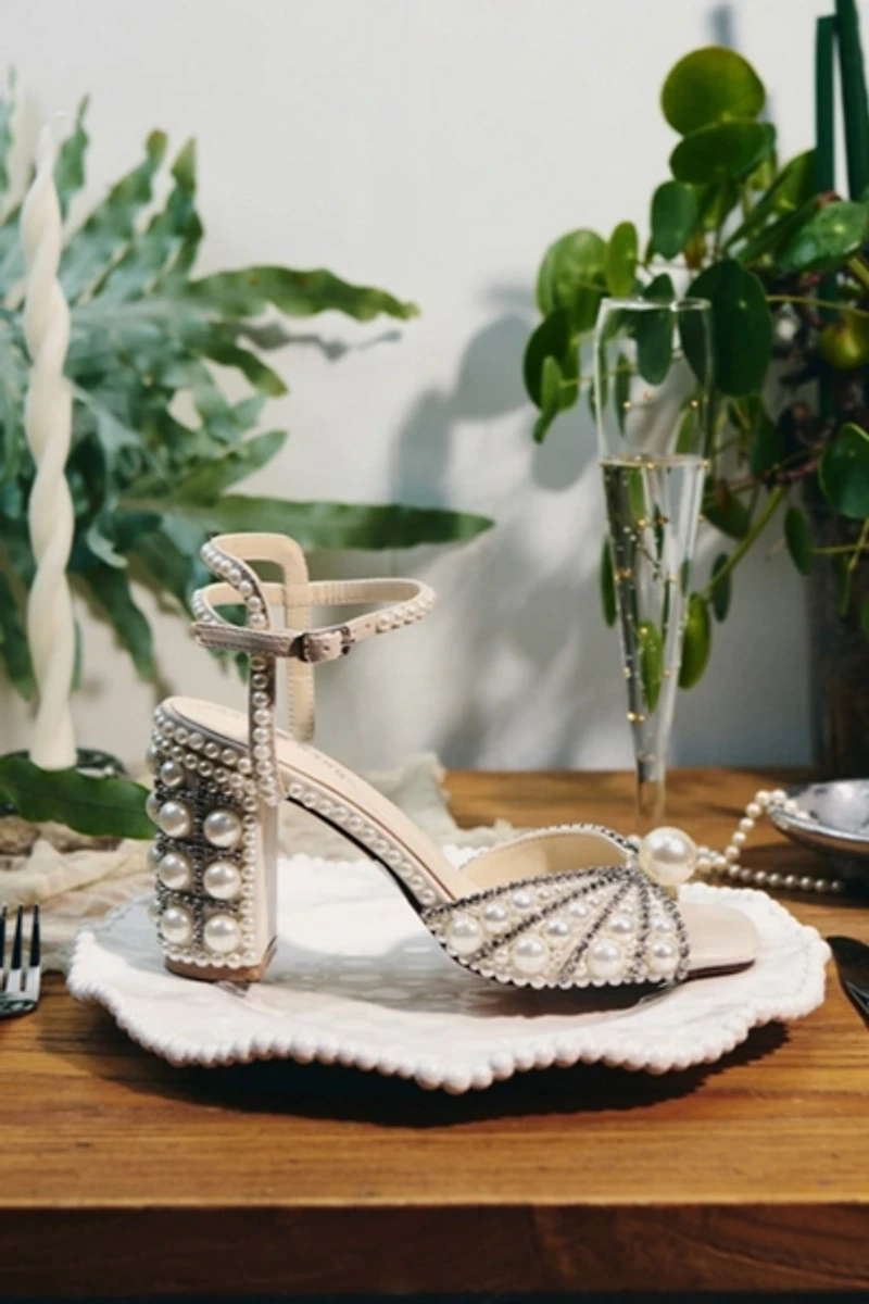Azalea Wang Esteva Pearl Block Heel Sandal