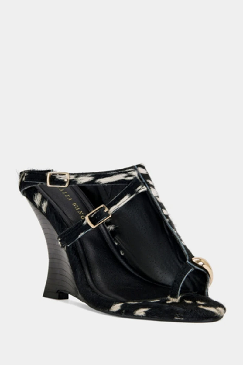 Azalea Wang Giannis Calf Hair Wedge Sandal