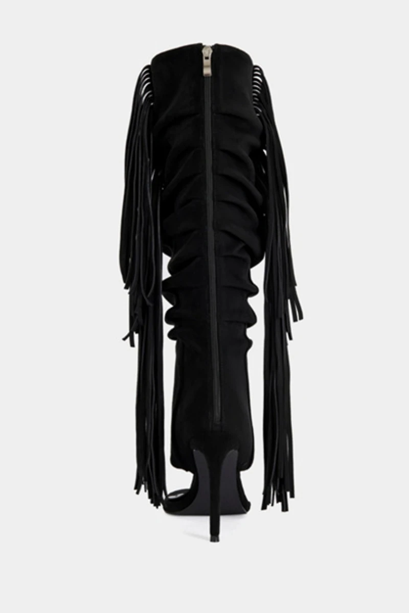 Azalea Wang Johanna Fringe Stiletto Sandal Boot