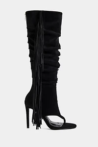 Azalea Wang Johanna Fringe Stiletto Sandal Boot