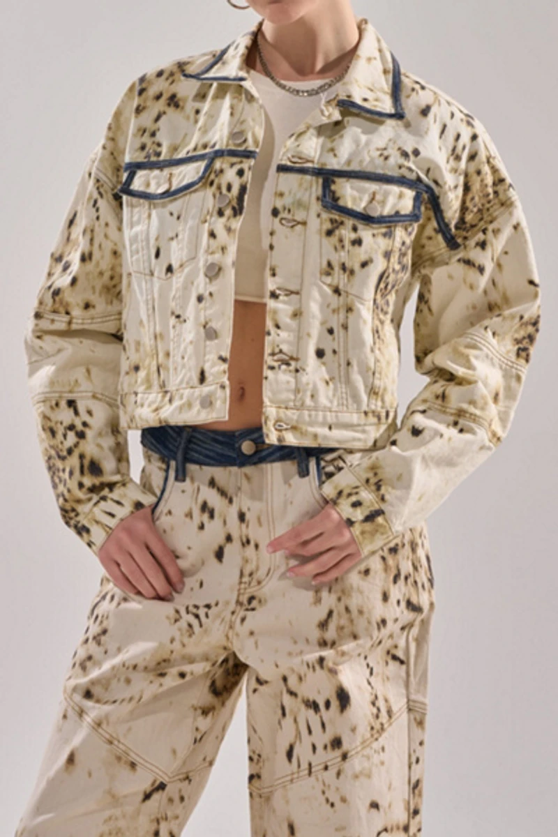 Azalea Wang Santana Cow Print Denim Jacket