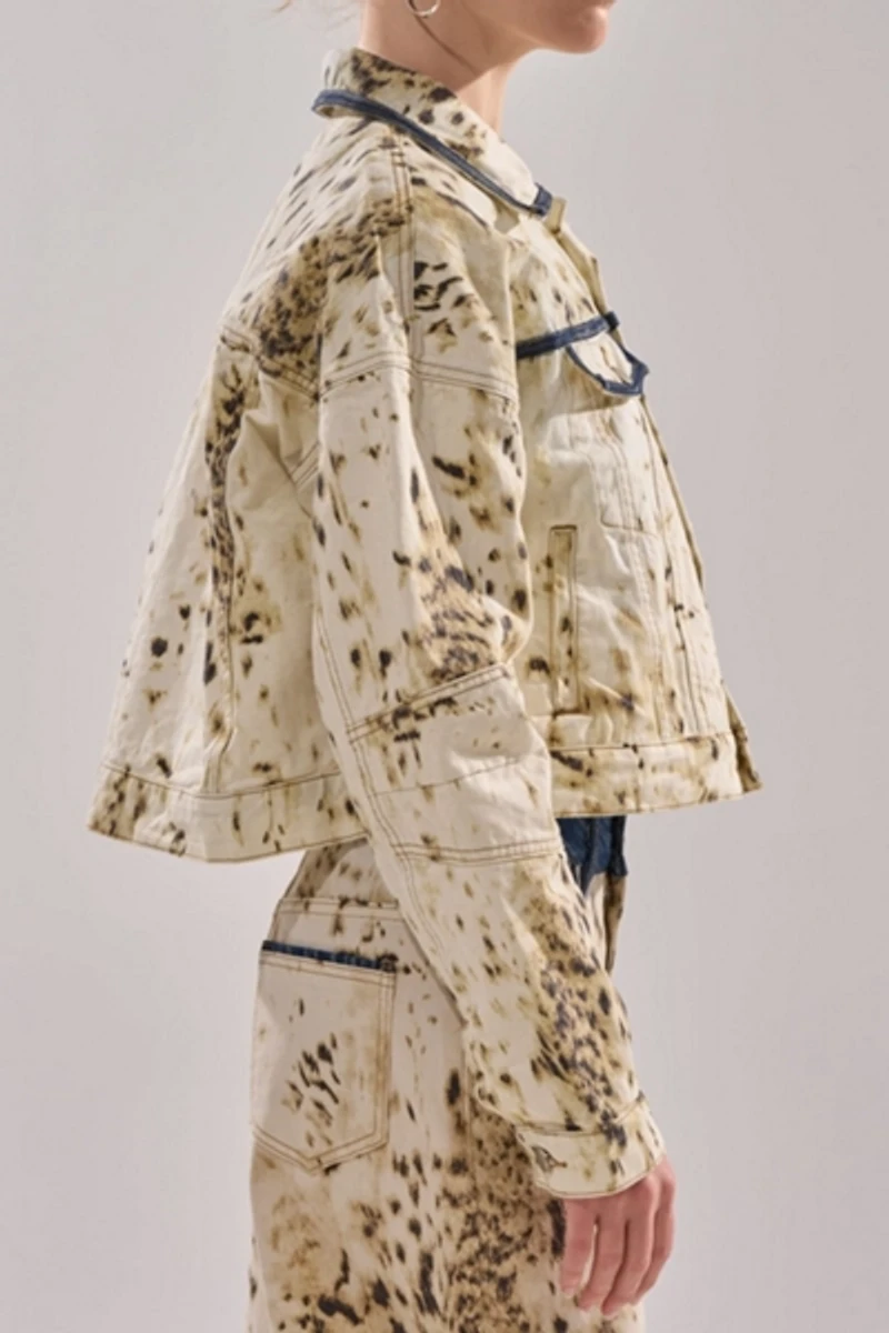 Azalea Wang Santana Cow Print Denim Jacket