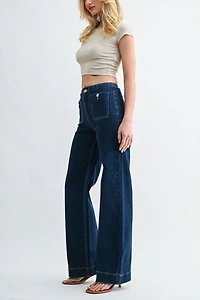 Jemina Denim High Rise Patch Pocket Straight Leg Jeans