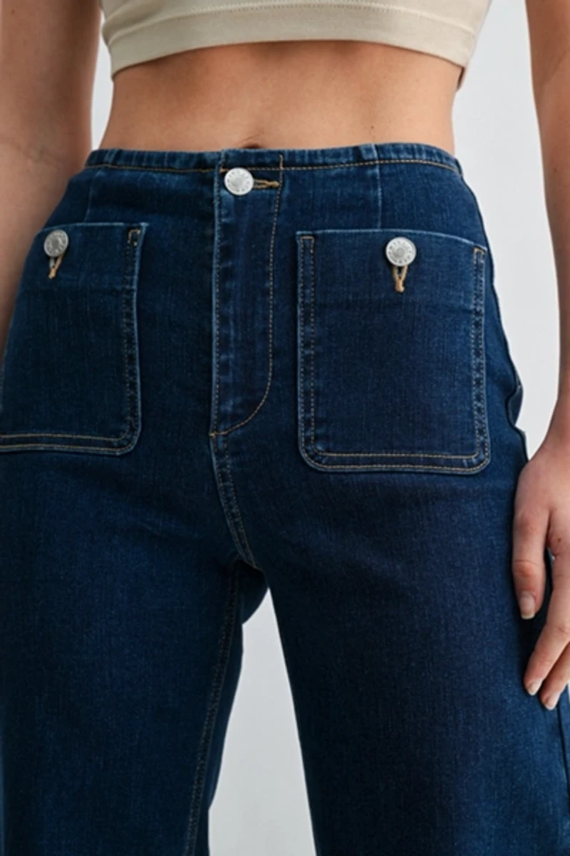 Jemina Denim High Rise Patch Pocket Straight Leg Jeans