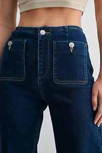 Jemina Denim High Rise Patch Pocket Straight Leg Jeans
