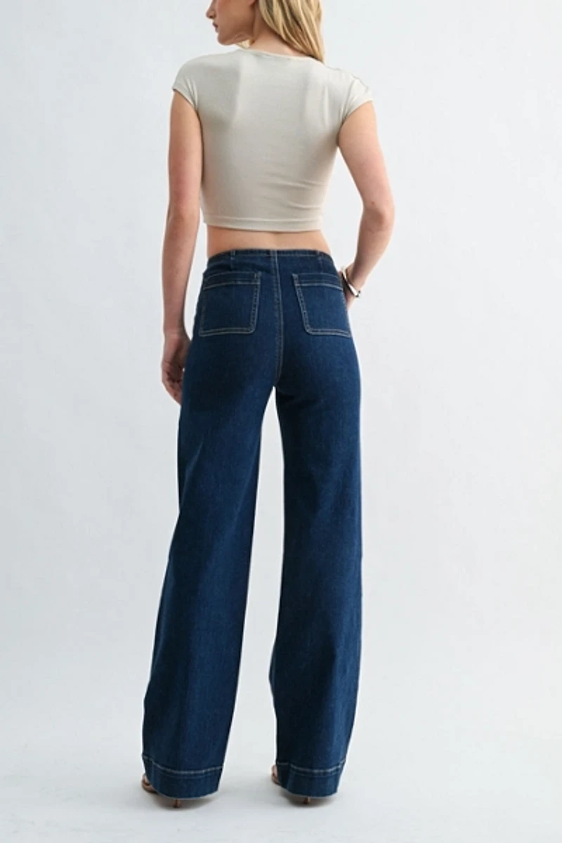 Jemina Denim High Rise Patch Pocket Straight Leg Jeans