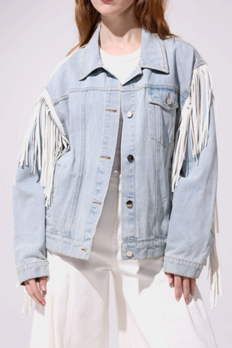 Azalea Wang Arla Fringe Denim Jacket
