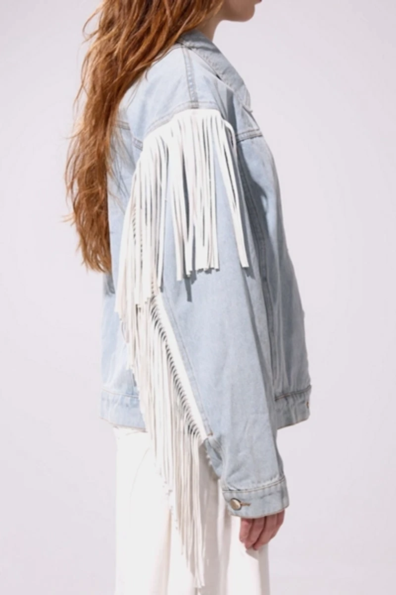 Azalea Wang Arla Fringe Denim Jacket