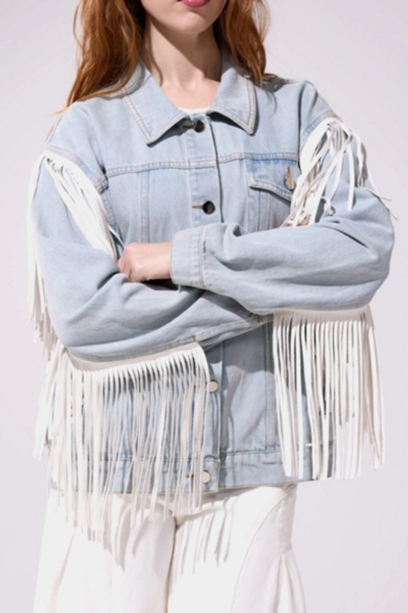 Azalea Wang Arla Fringe Denim Jacket