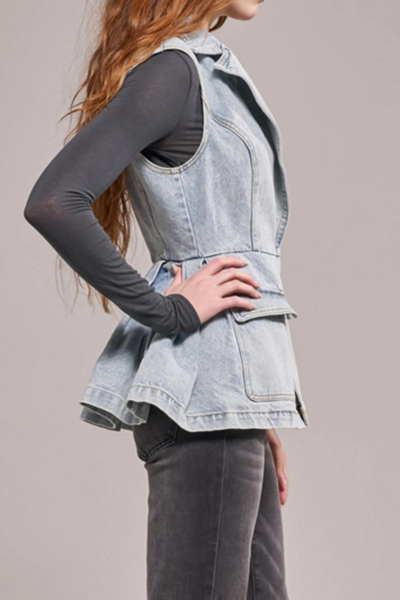 Azalea Wang Ryn Peplum Denim Vest