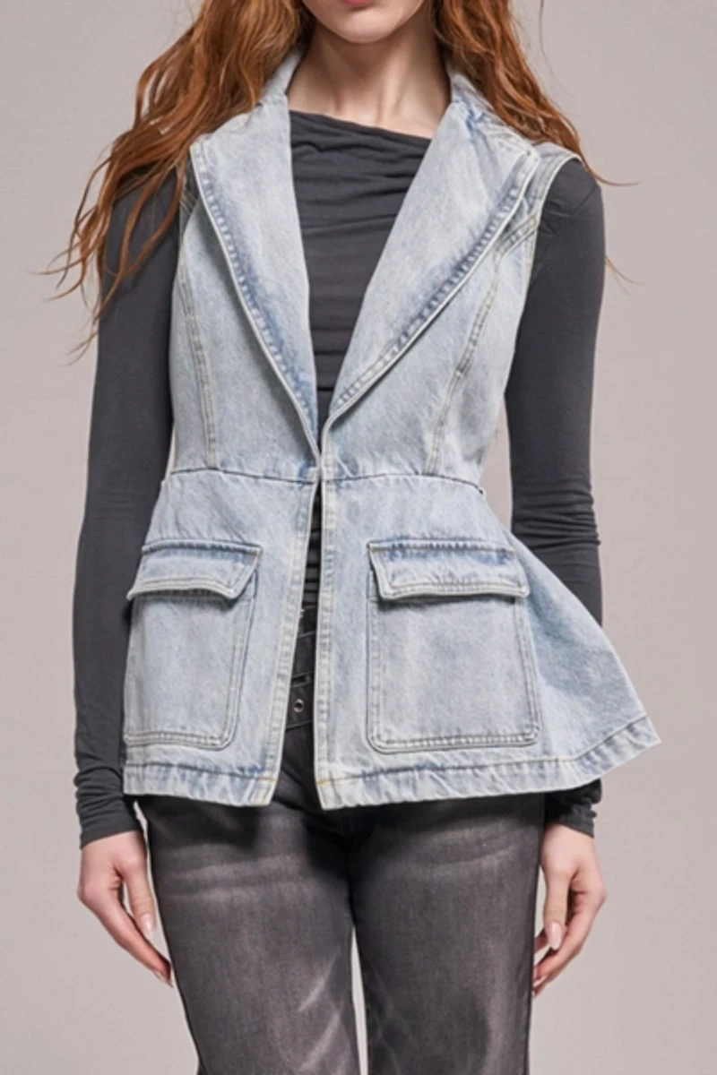 Azalea Wang Ryn Peplum Denim Vest
