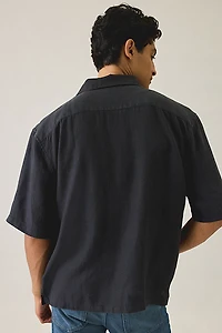 AllSaints Avia Embroidered Linen Short Sleeve Shirt