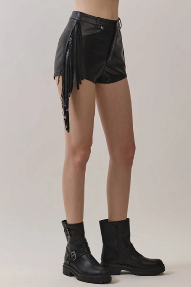 Personal Code Quincy Fringe Pleather Shorts