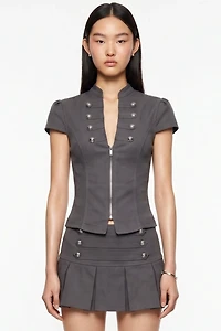 Personal Code Napoleon Short Sleeve Zip Up Top