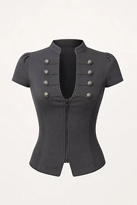 Personal Code Napoleon Short Sleeve Zip Up Top