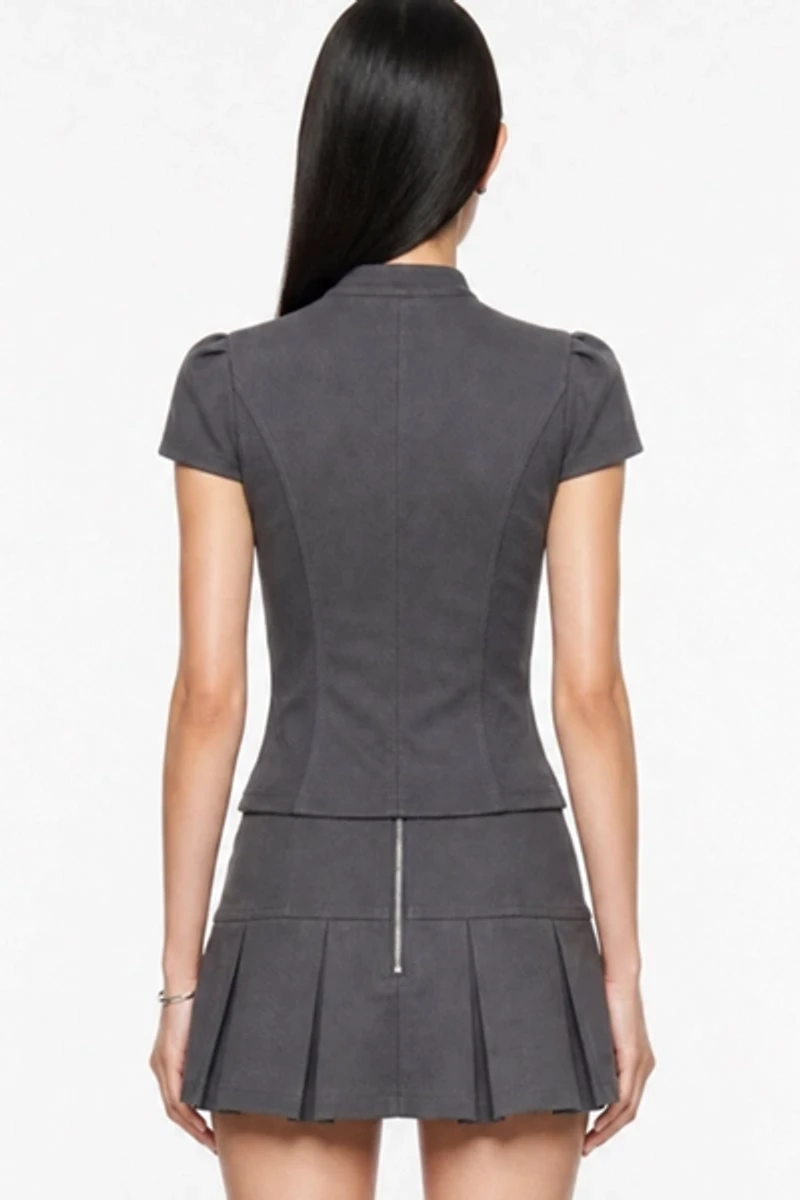 Personal Code Napoleon Short Sleeve Zip Up Top