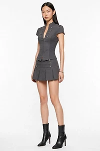Personal Code Napoleon Short Sleeve Zip Up Top