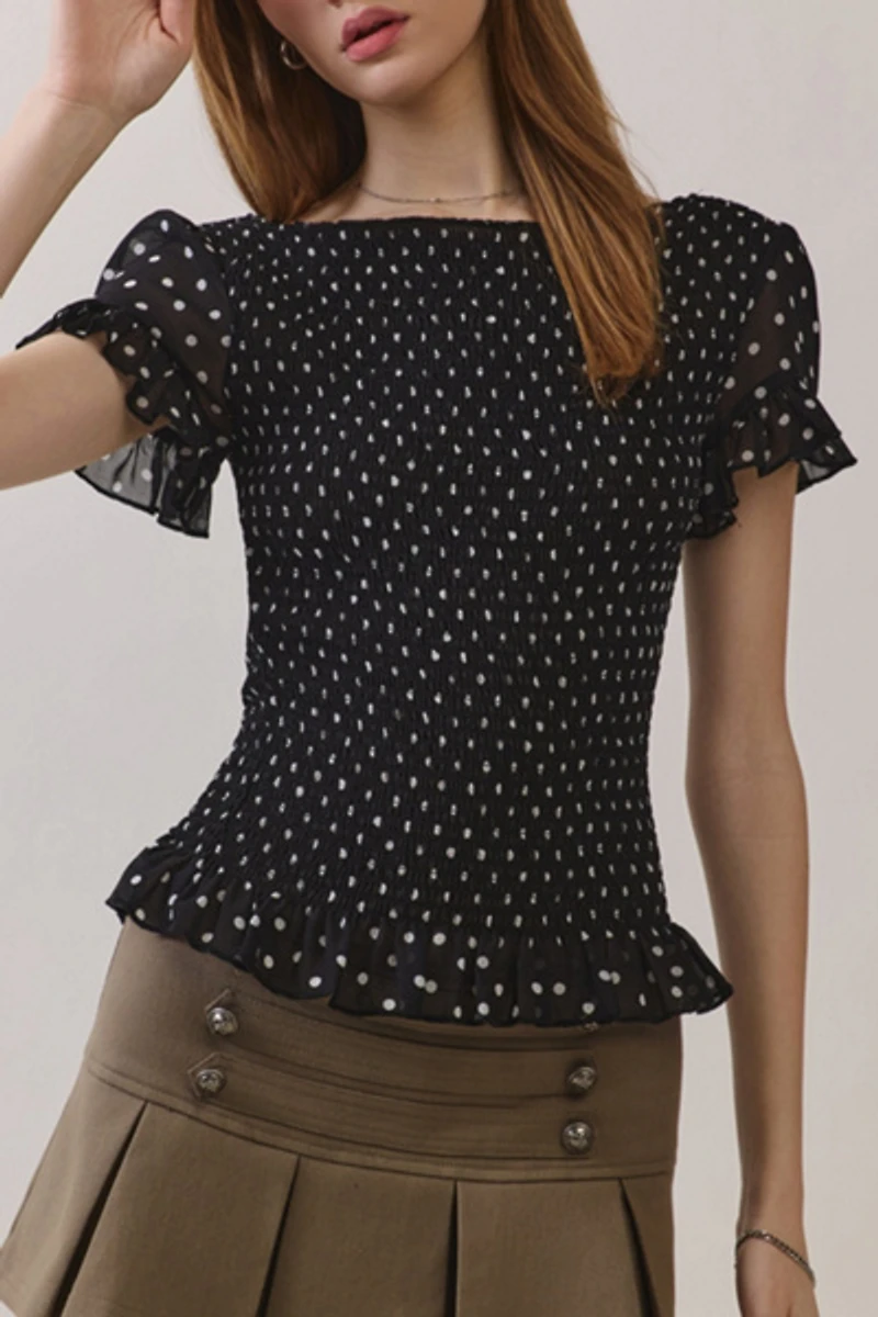 Personal Code Dottie Polka Dot Smocked Top