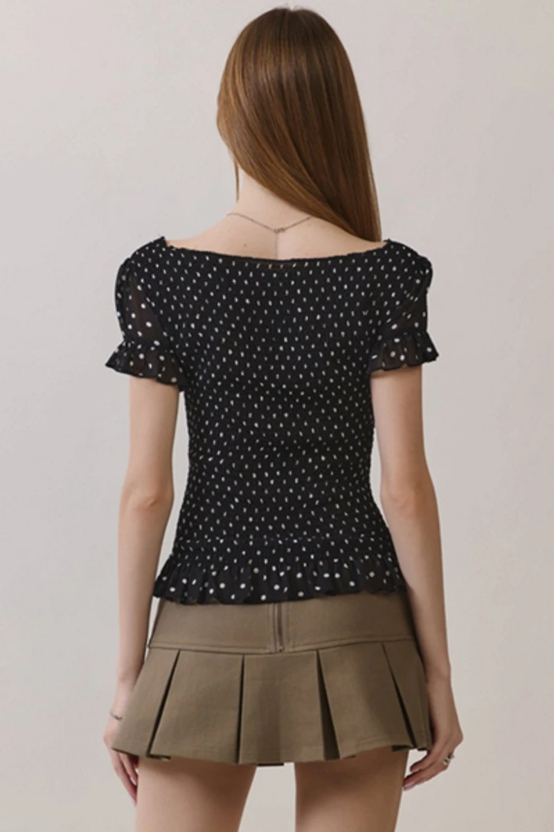 Personal Code Dottie Polka Dot Smocked Top