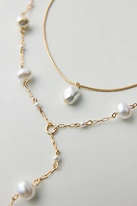 Pearly Corded Lariat Layered Necklace