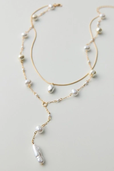 Pearly Corded Lariat Layered Necklace