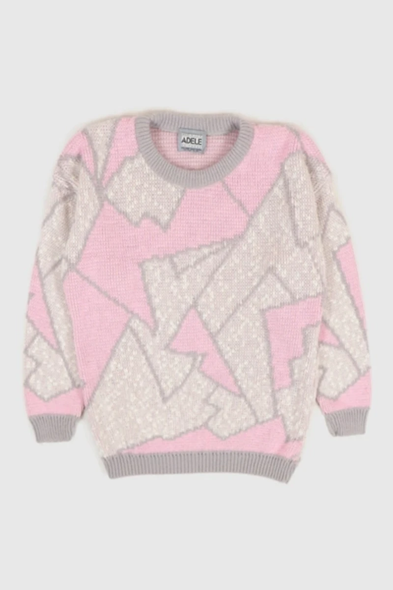 Vintage Pink Geometric Pattern Sweater