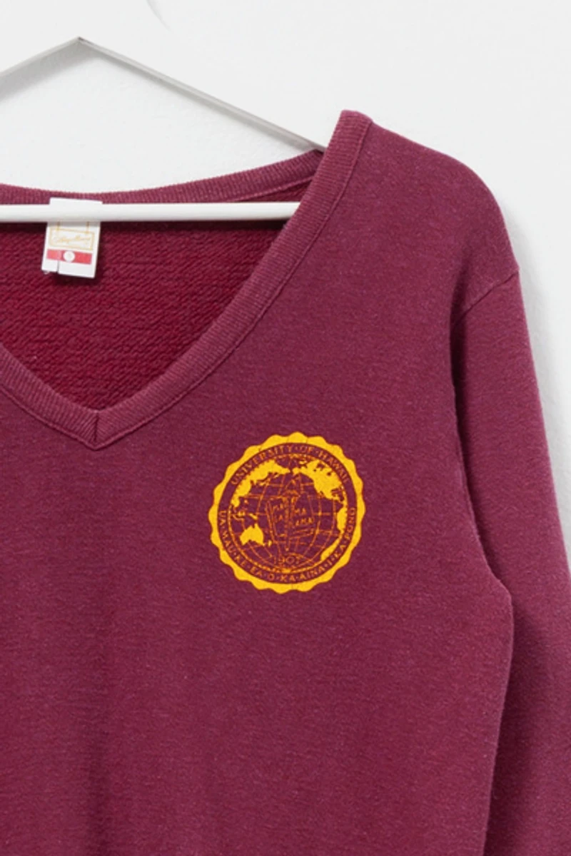 Vintage 1960s Distressed University of Hawaii V-Neck Sweatshirt
