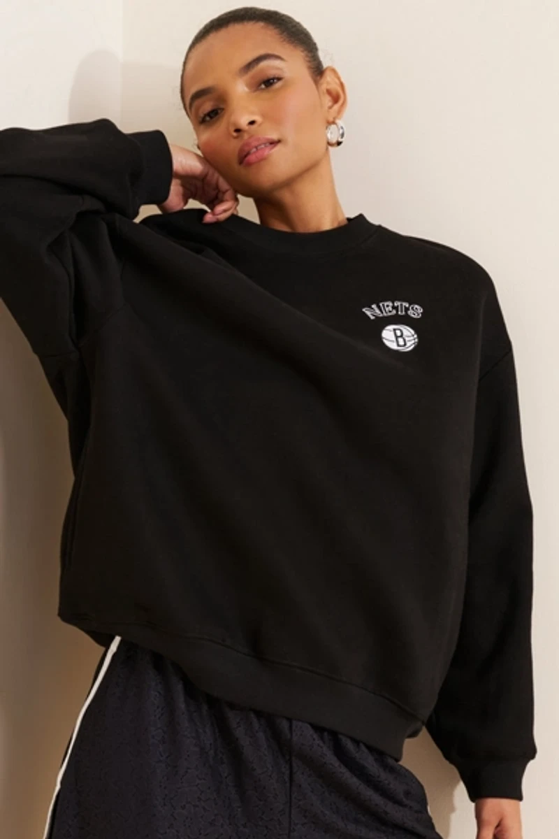 Hype and Vice Brooklyn Nets Oversized Crewneck Sweatshirt