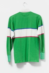 Vintage 1980s Distressed Green Stripped Rugby Shirt