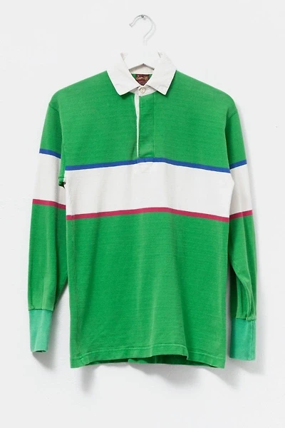 Vintage 1980s Distressed Green Stripped Rugby Shirt