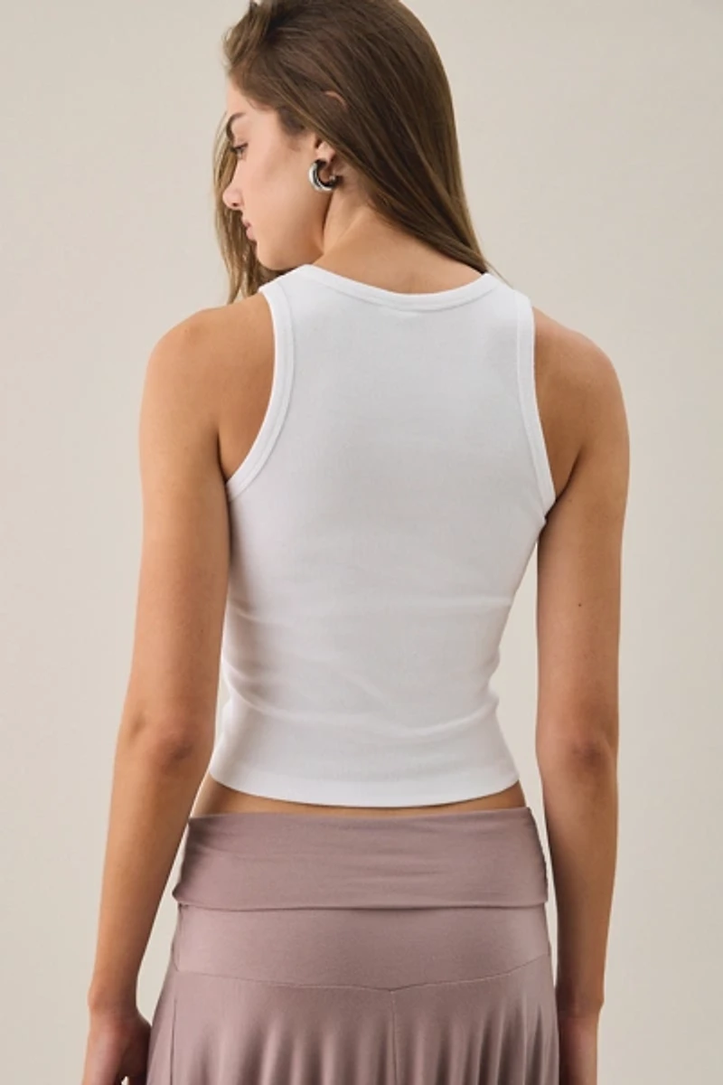 Star Patchwork Graphic Cropped Tank Top