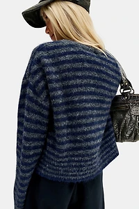UO Fuzzy Striped Asymmetrical Cardigan