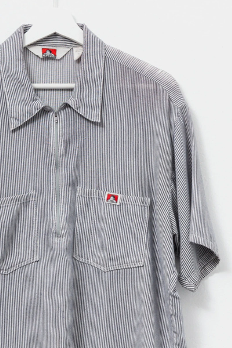 Vintage 1990s Distressed Ben Davis 1/4 Zip Sheer Stripped Shirt