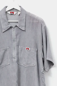 Vintage 1990s Distressed Ben Davis 1/4 Zip Sheer Stripped Shirt