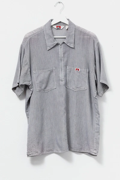 Vintage 1990s Distressed Ben Davis 1/4 Zip Sheer Stripped Shirt