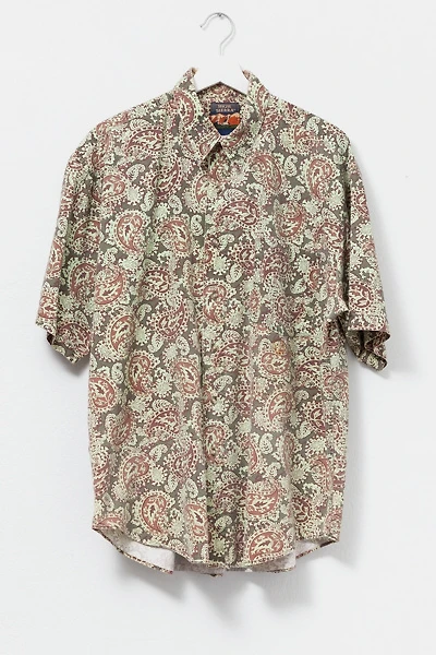 Vintage 1990s Paisley Print Distressed Short Sleeve Button Up Shirt