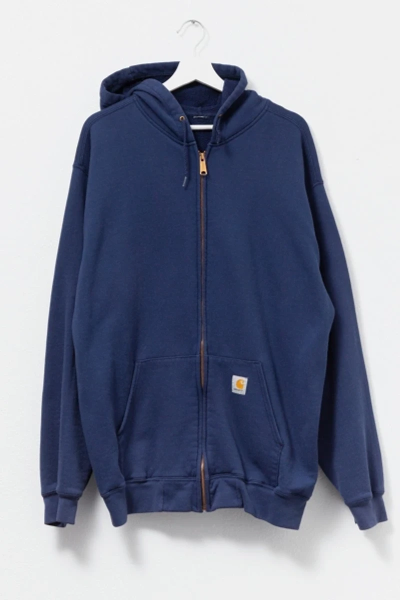 Vintage 1990s Carhartt Distressed Full Zip Navy Blue Hoodie Sweatshirt
